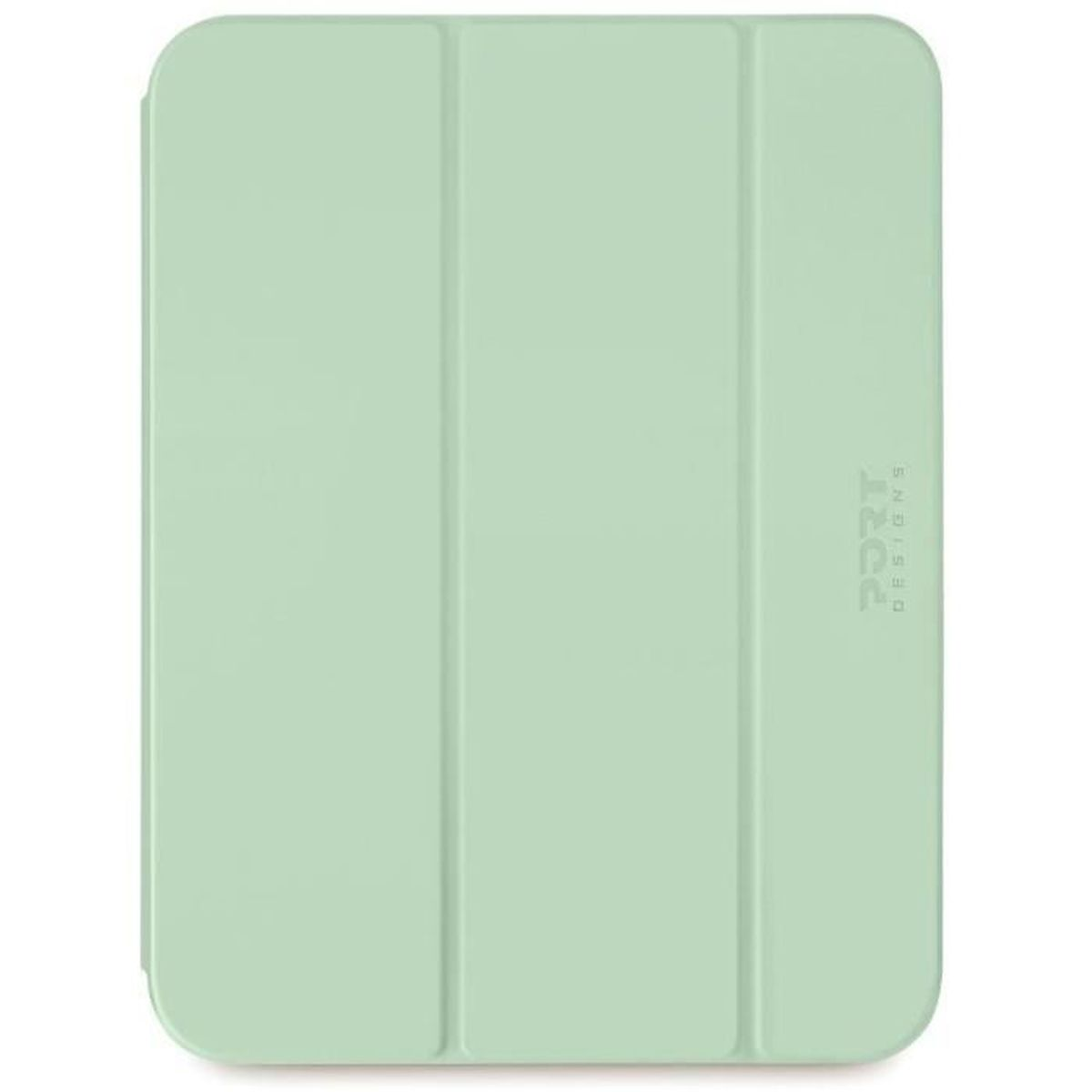 Ein hellgrünes Tablet-Case mit drei Falten und dem Logo PORT DESIGNS.