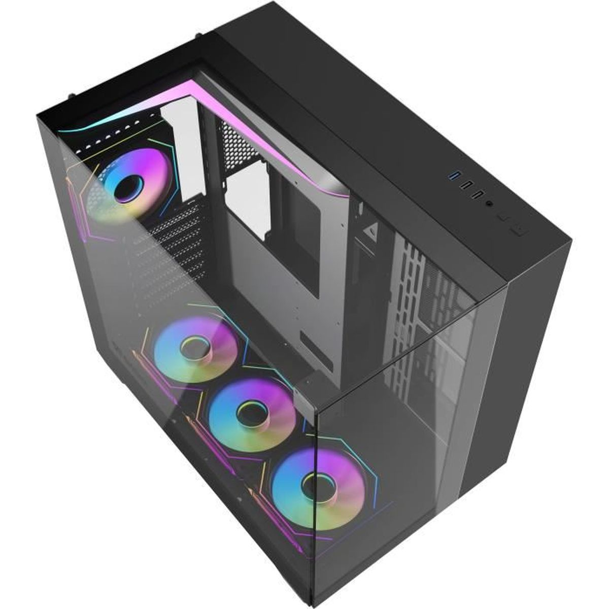 Case PC nero con finestra in vetro e ventole RGB.