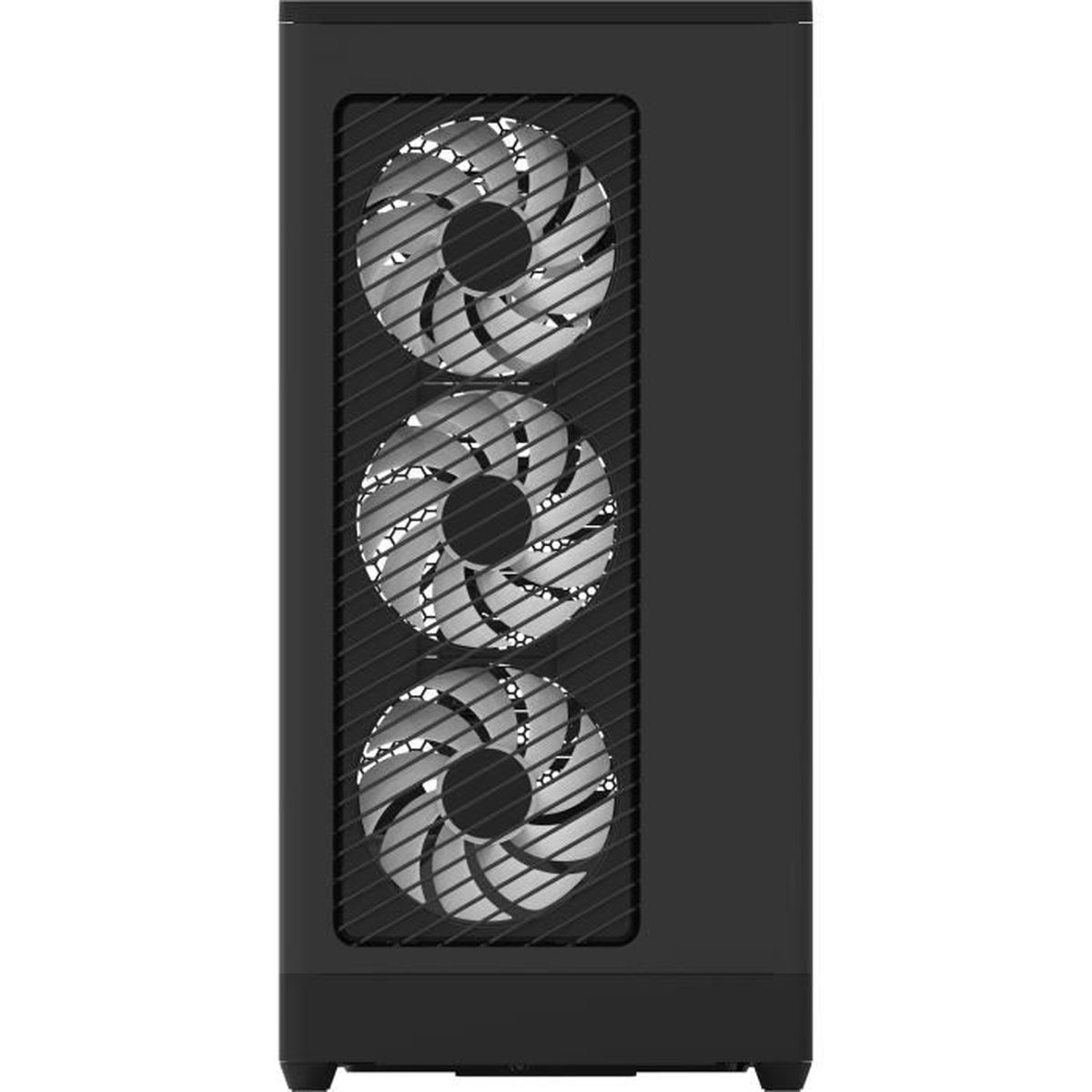 Un case per computer nero con tre ventole illuminate sul davanti.