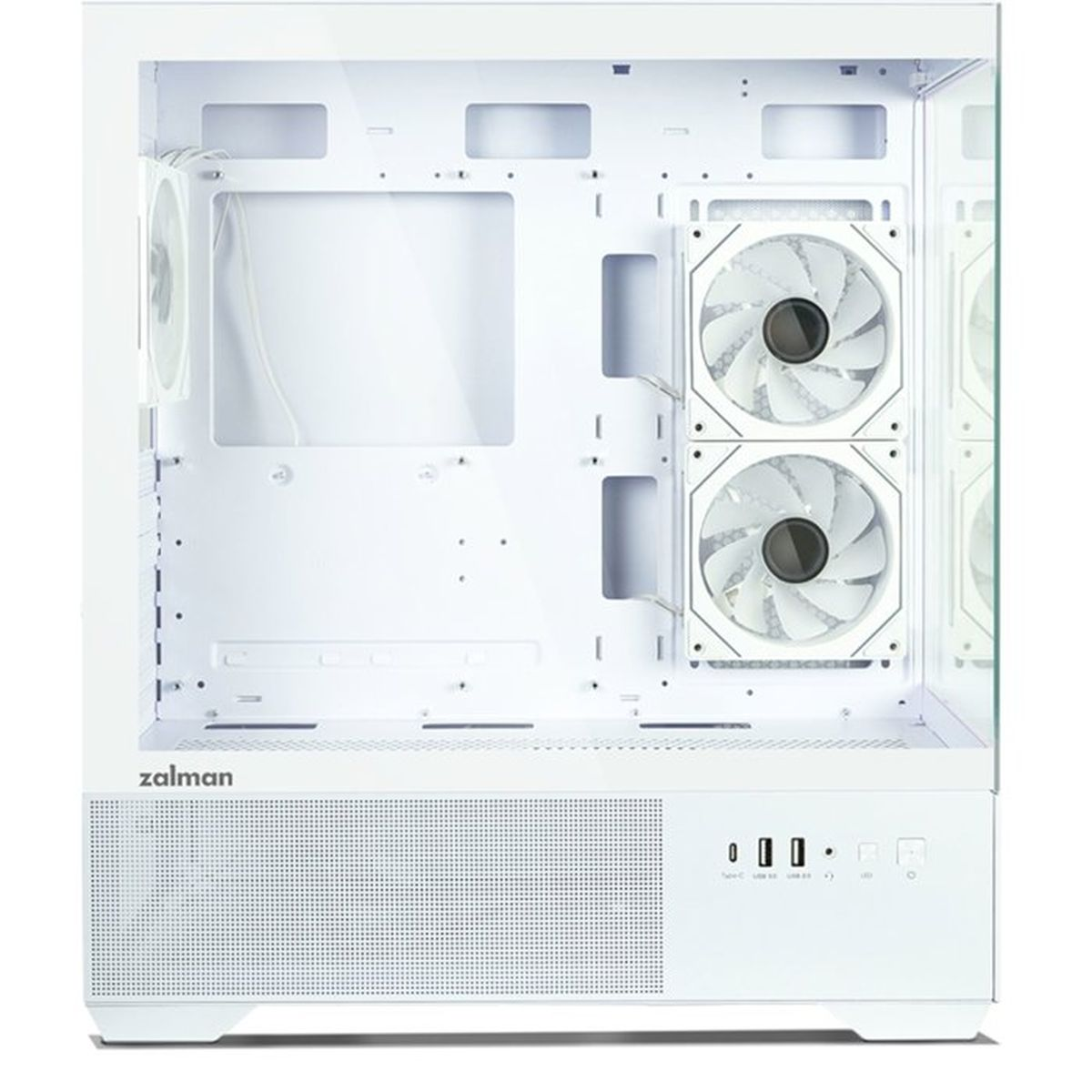 Un case PC bianco con ventole e porte.