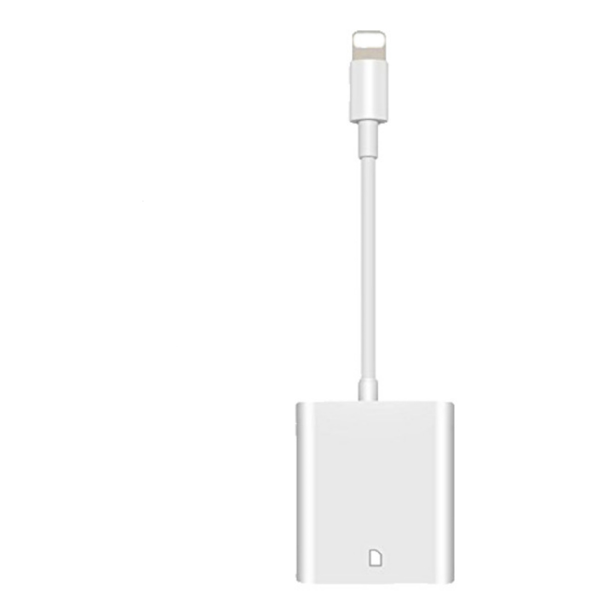 Ein weißer Lightning-Adapter mit einem Kabel und einem Stecker.