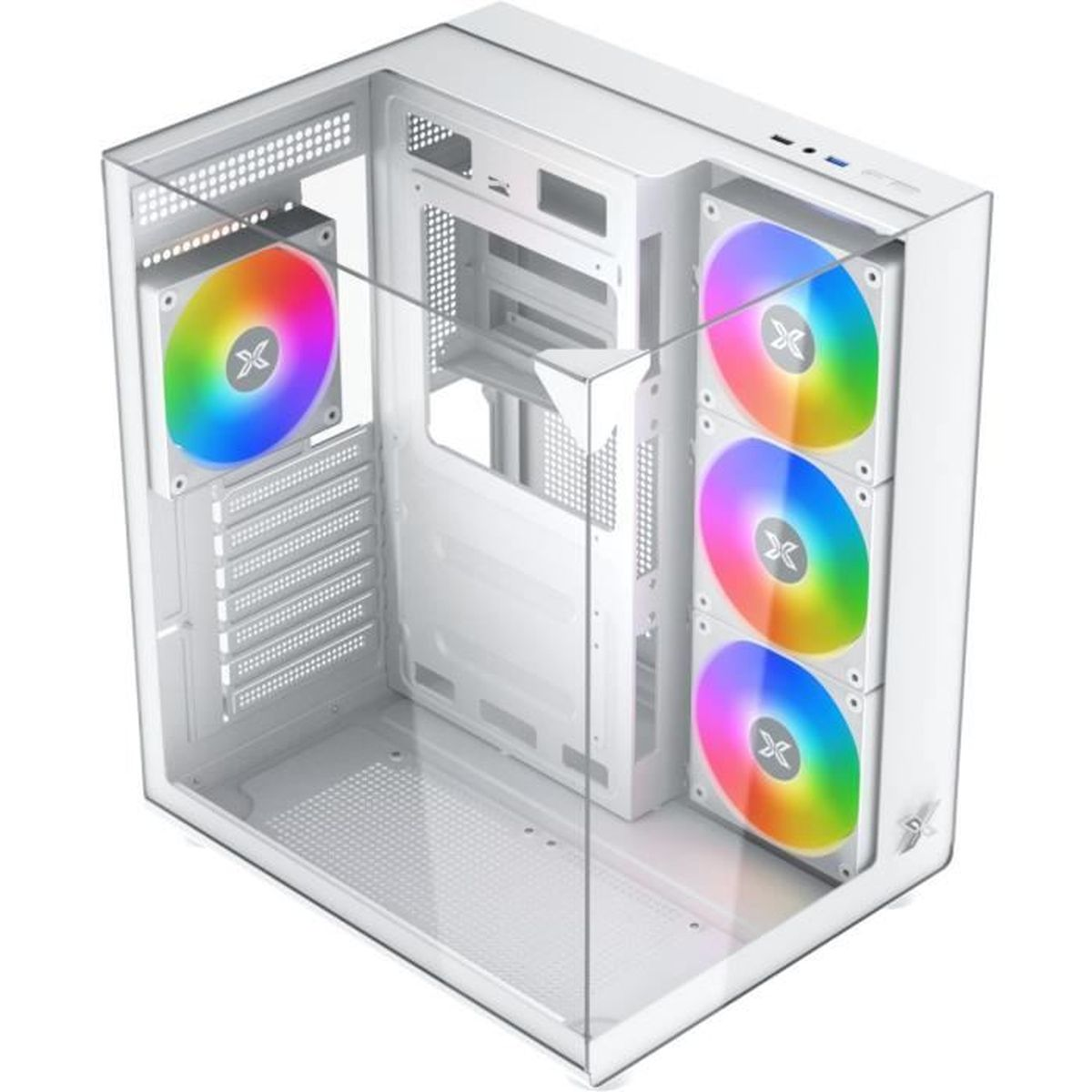 Case PC bianco con lati trasparenti e ventole RGB.