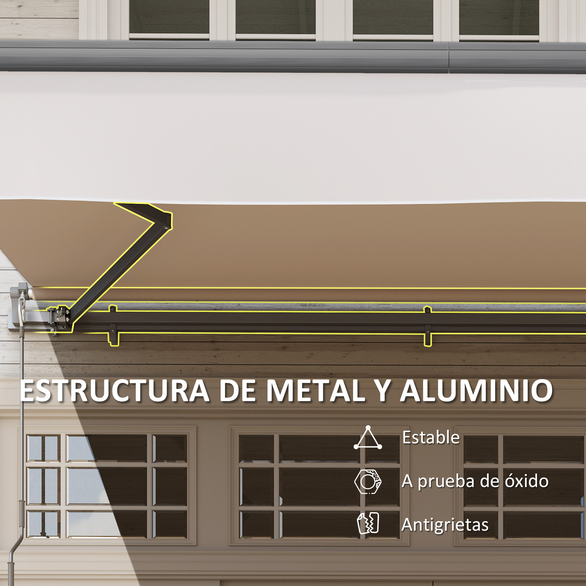 Toldo con estructura de metal y aluminio, estable, a prueba de óxido.