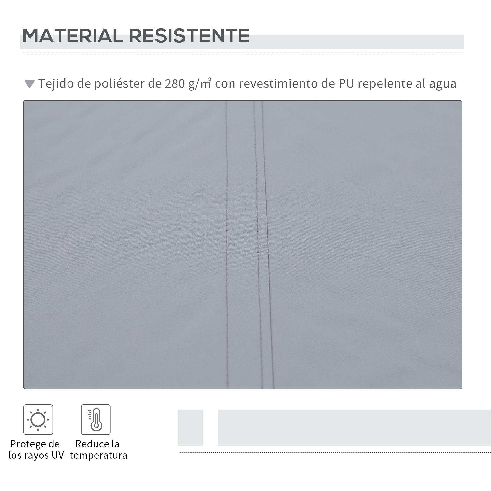 Tejido gris de poliéster con revestimiento de PU, protege UV y reduce temperatura.