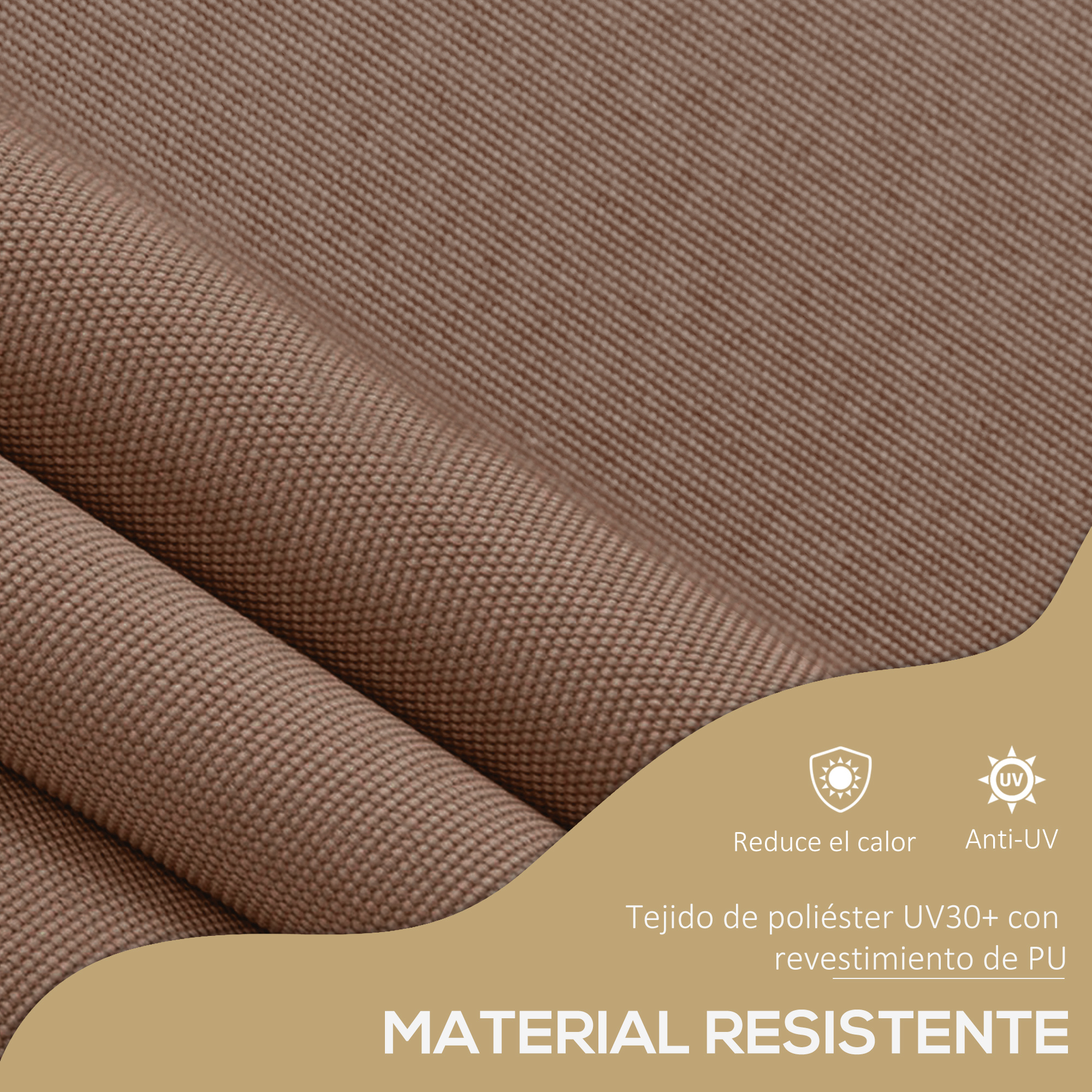 Tejido marrón con revestimiento de PU. Reduce calor y radiación UV.