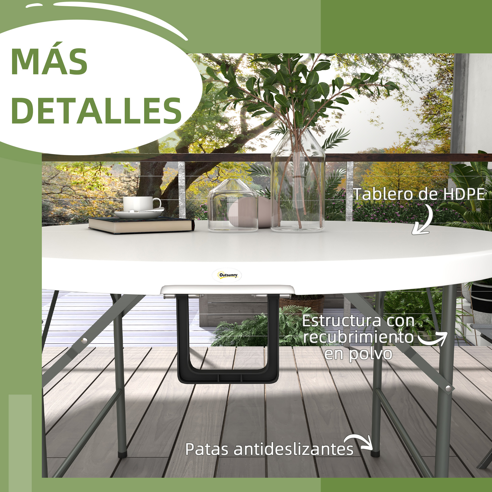 Tablero blanco de HDPE con estructura de acero con recubrimiento en polvo y pies antideslizantes.