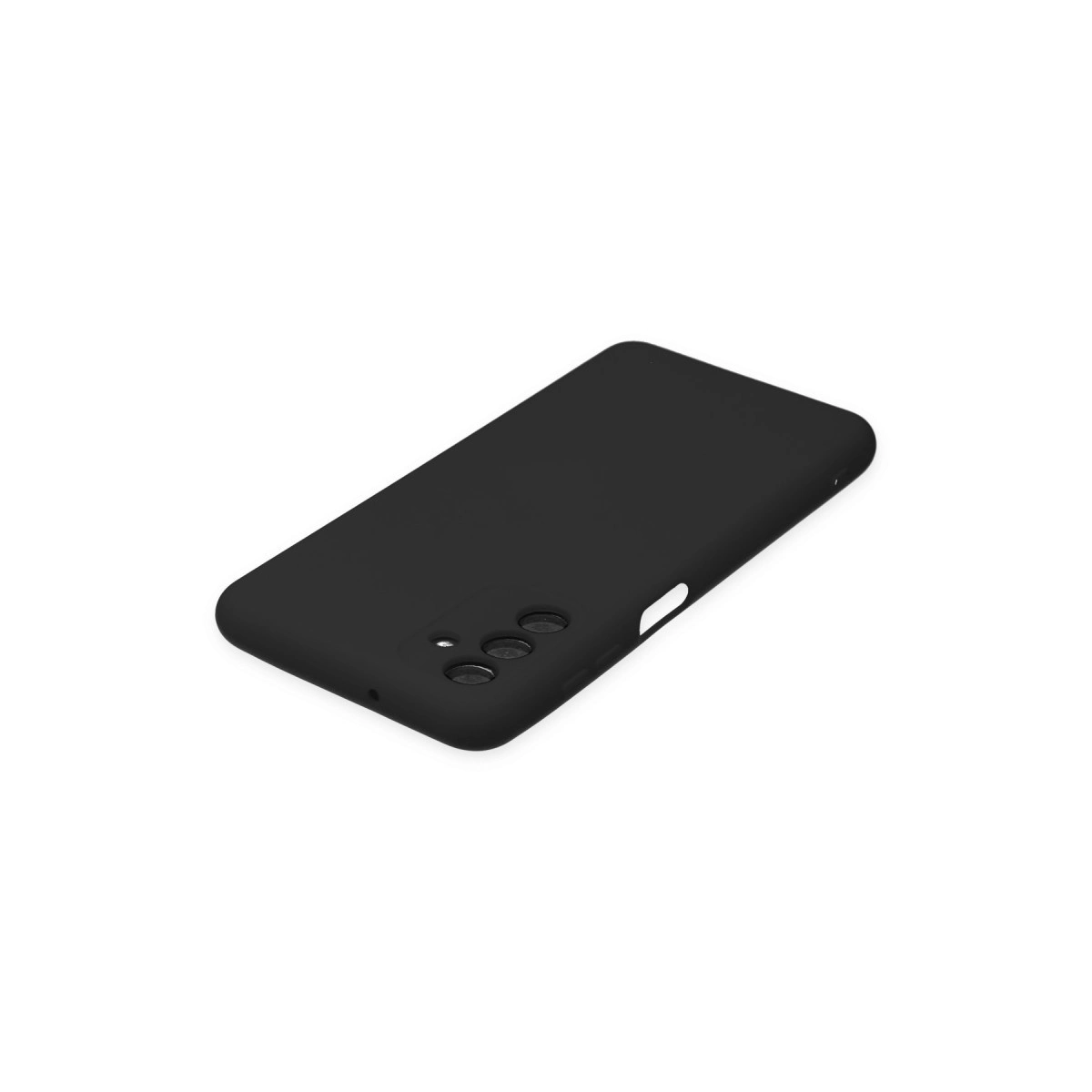 Kamera ve düğmeler için kesiklere sahip siyah telefon kılıfı.