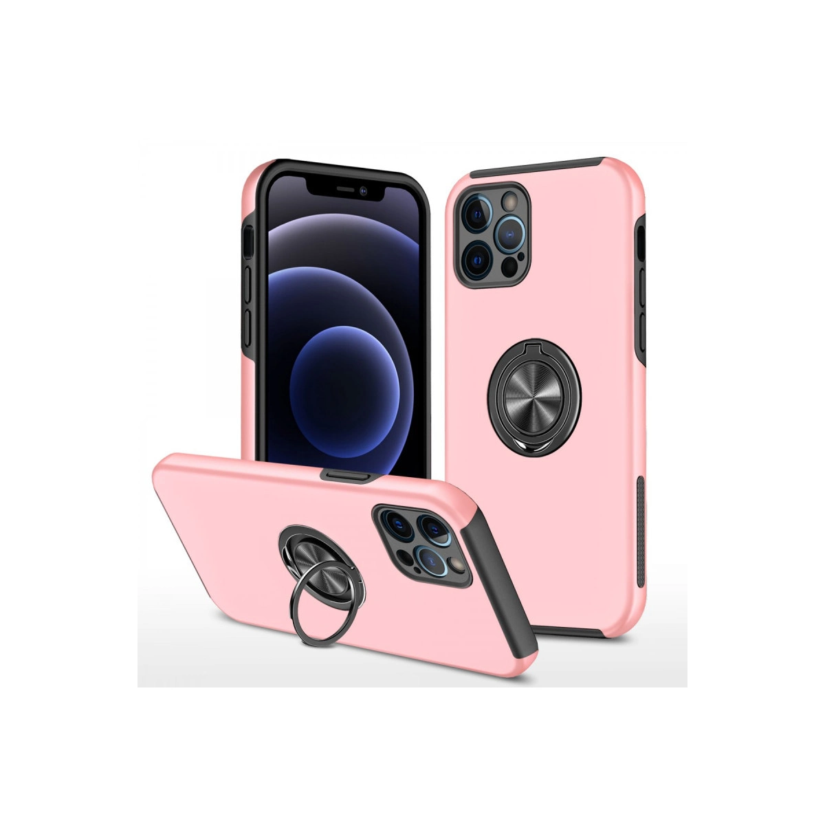 NEWFACE iPhone 12 Pro Uyumlu Elit Yüzüklü Kapak Telefon Kılıfı Pembe
