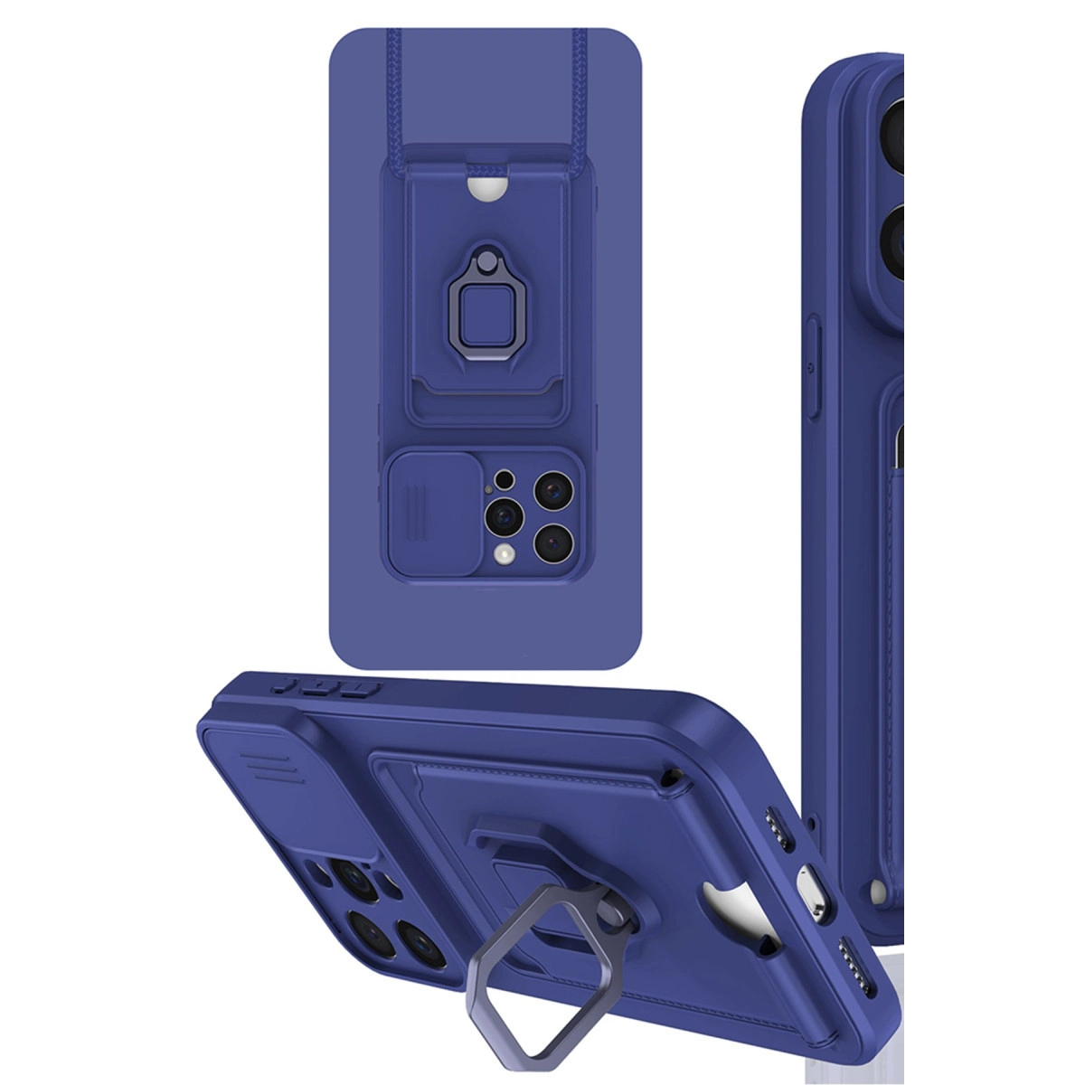 NEWFACE iPhone 15 Pro Uyumlu Zuma Kartvizitli Yüzüklü Silikon Telefon Kılıfı Lacivert