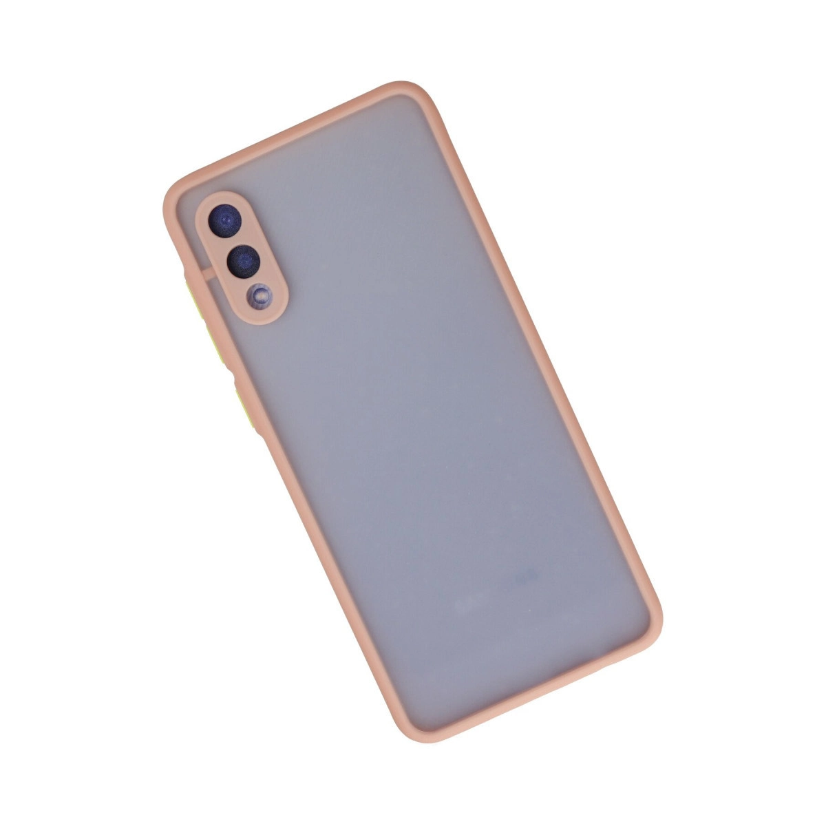 Şeftali kenarlı, kamera kesimli gri telefon kılıfı.
