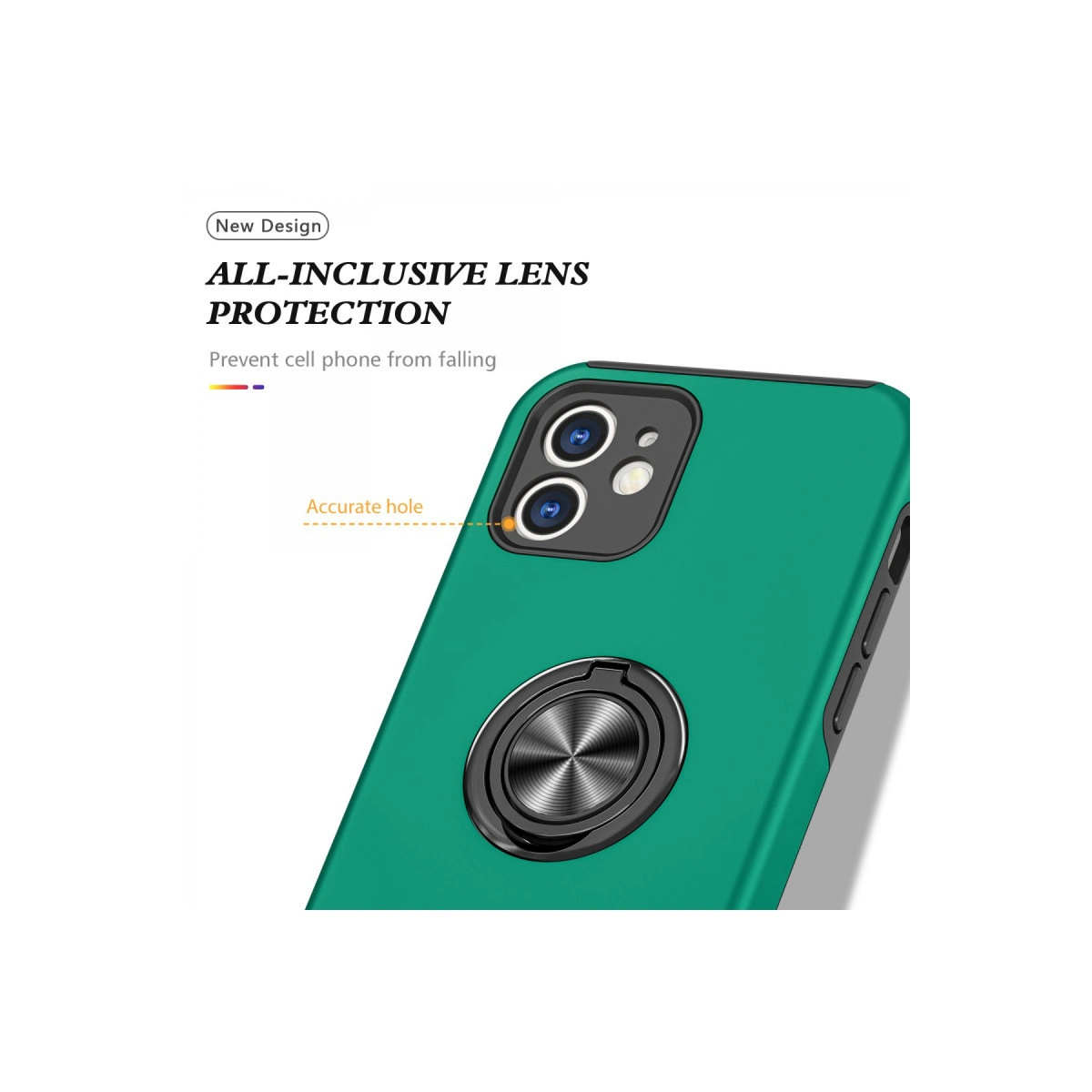 Yeşil telefon kılıfı, her şey dahil lens koruması ve halka tutucu.
