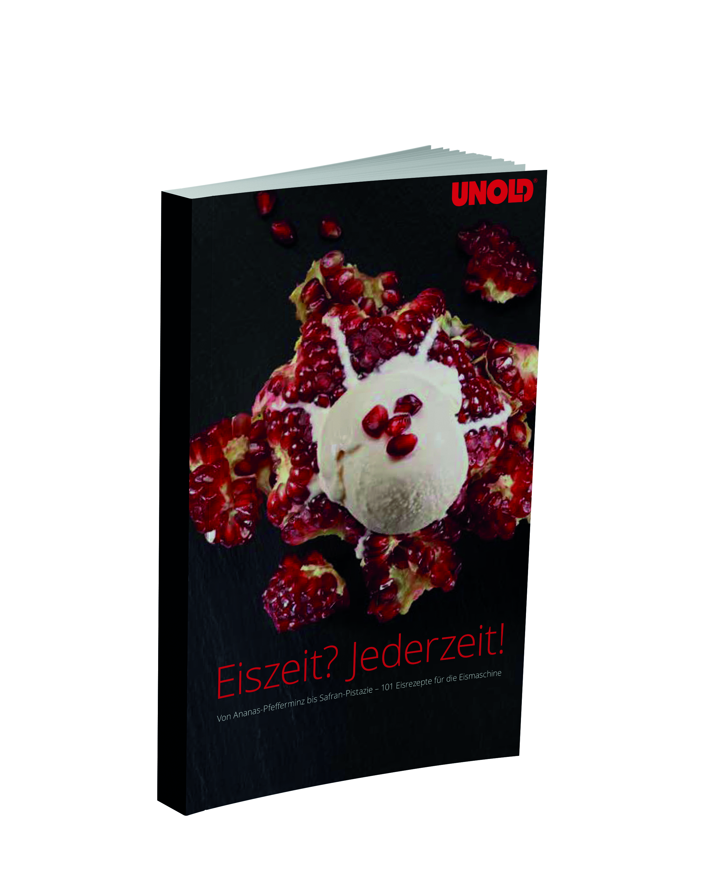 Buchcover mit Eis und Granatapfelkernen. "Eiszeit? Jederzeit!"