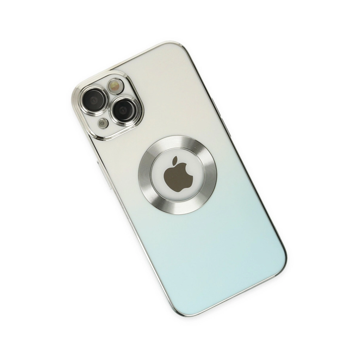 Üç kameralı iPhone arkası ve Apple logosu çıkartması.