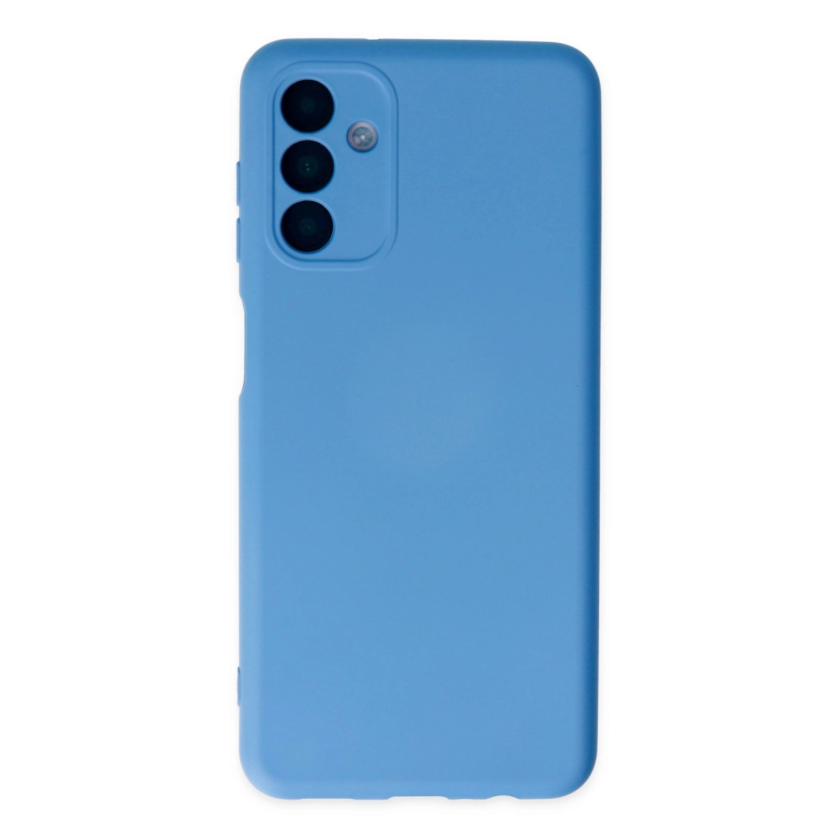 Üç lensli kamera modülüne sahip mavi telefon kılıfı.