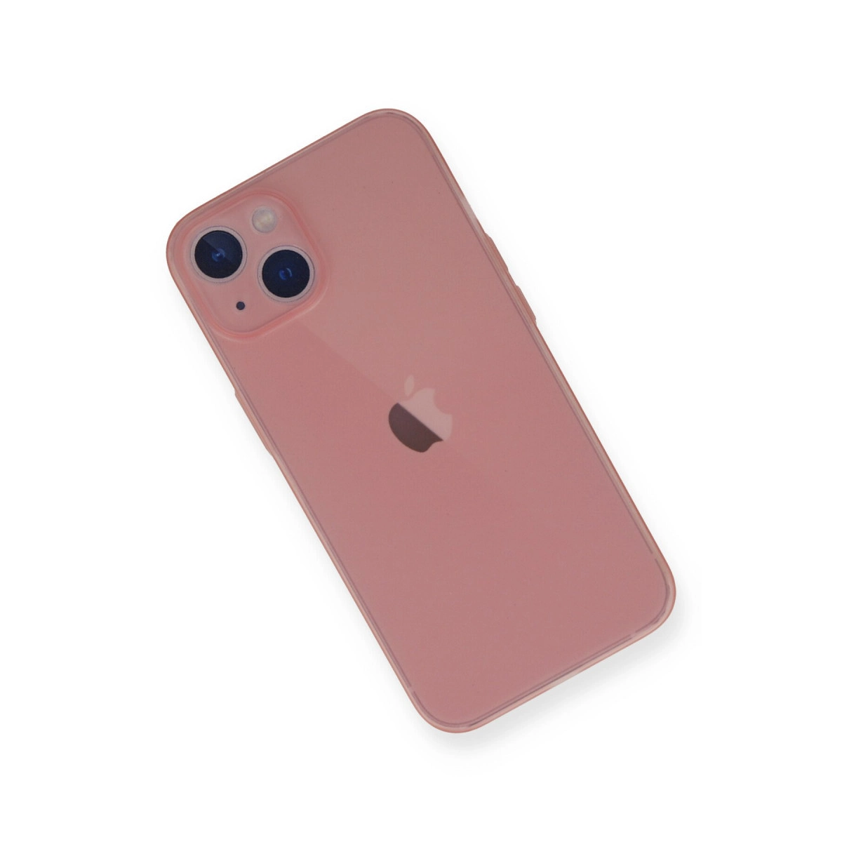 İki kamerası ve Apple logosu olan pembe bir iPhone arka yüzü.