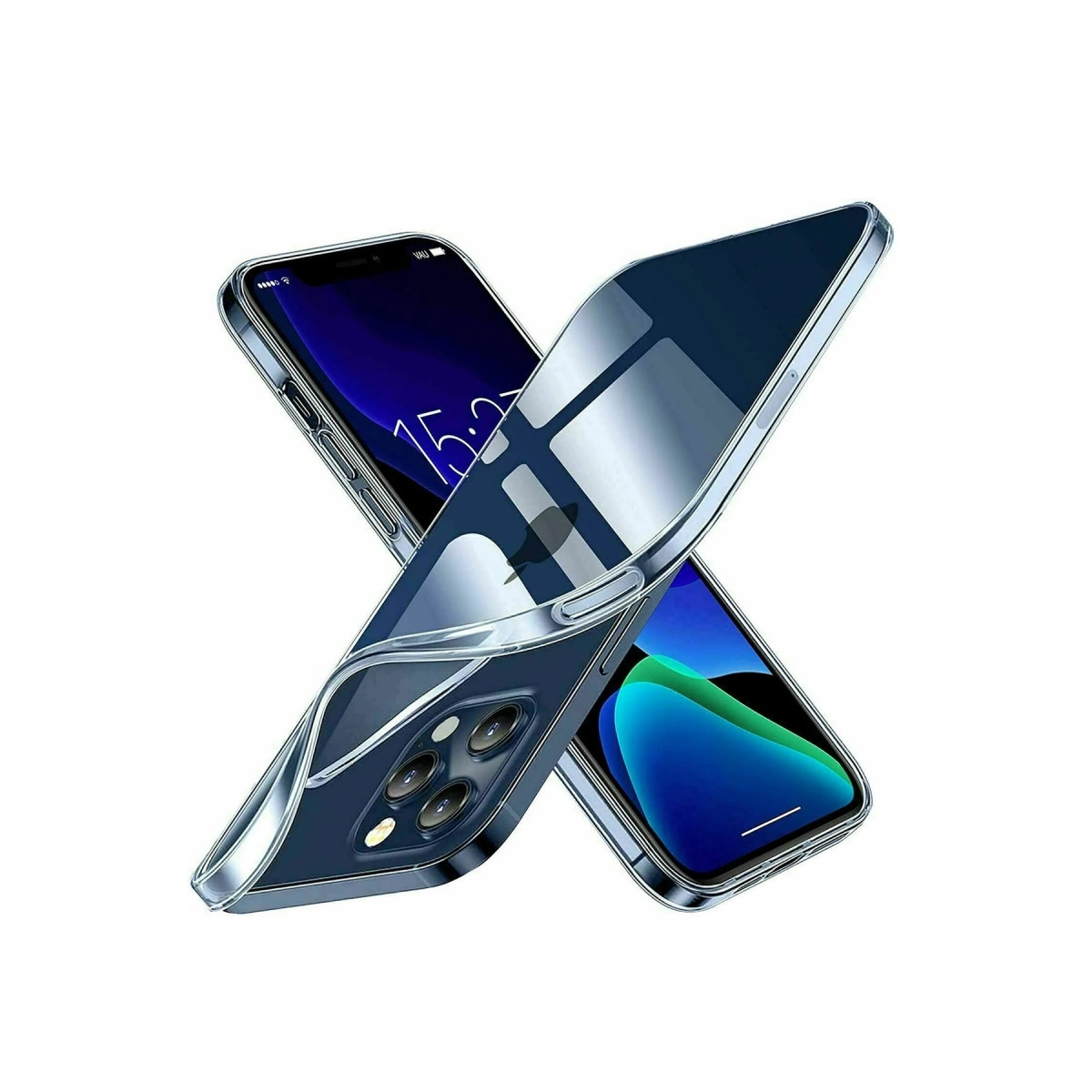 İki şeffaf telefon kılıfı iki iPhone'un üzerinde.
