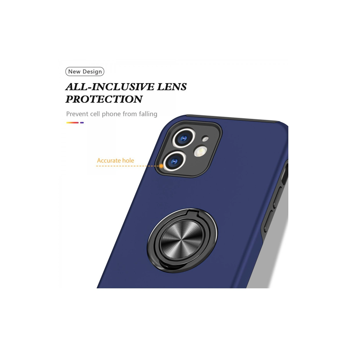 Halka stantlı ve lens korumalı lacivert telefon kılıfı.