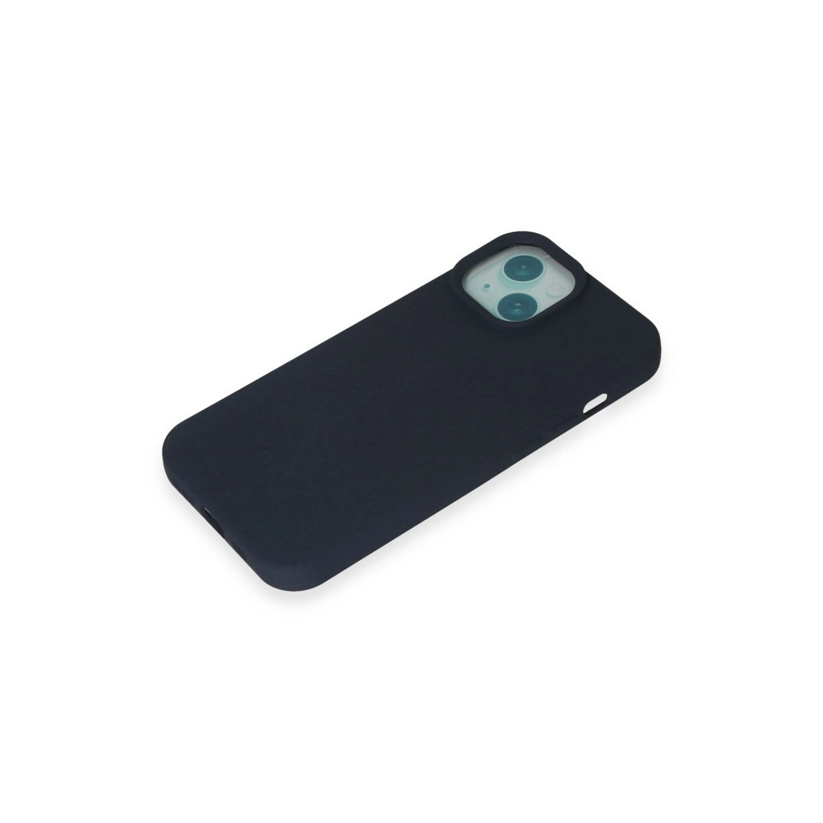 Kamera oyuntulu lacivert telefon kılıfı, beyaz üzerinde izole.