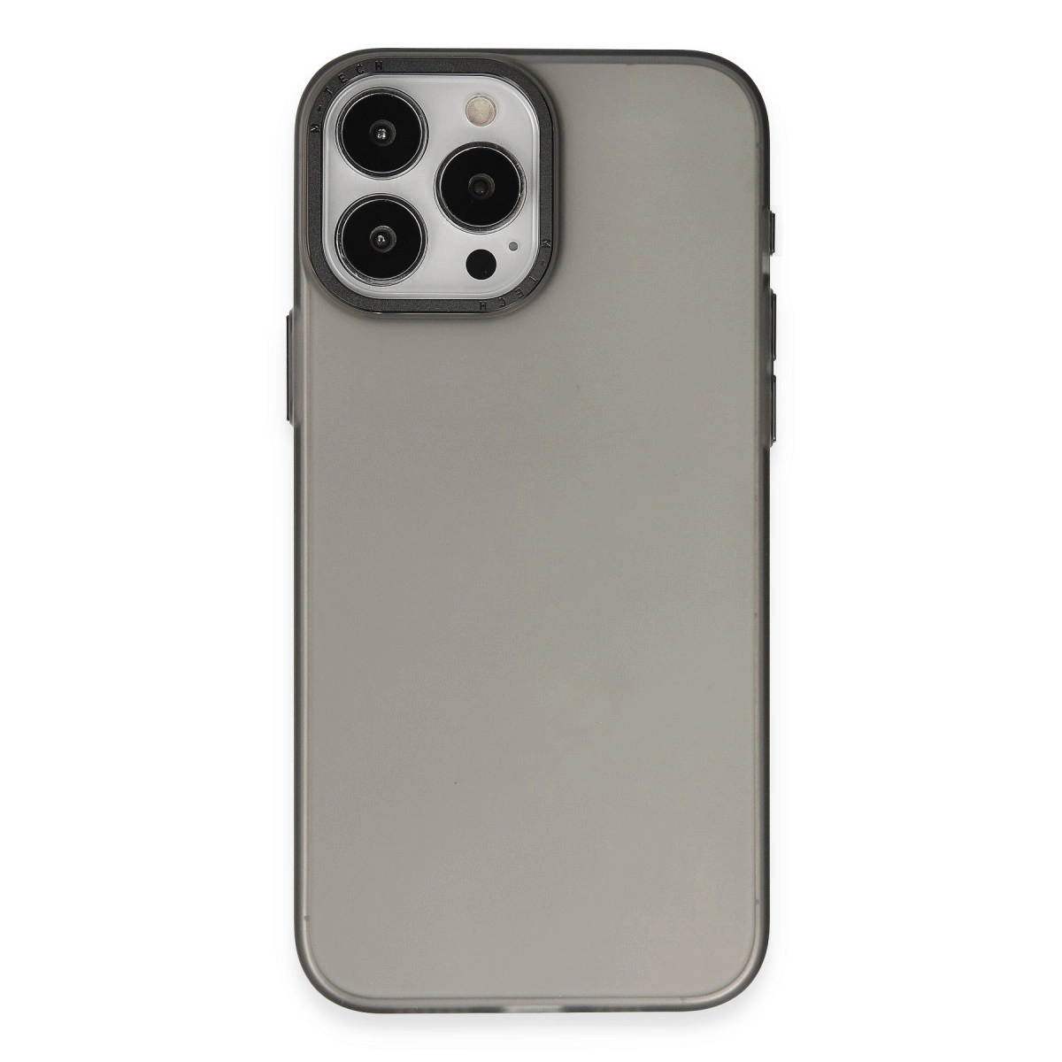 Üçlü lensli kamera modülüne sahip gri iPhone'un arkası.
