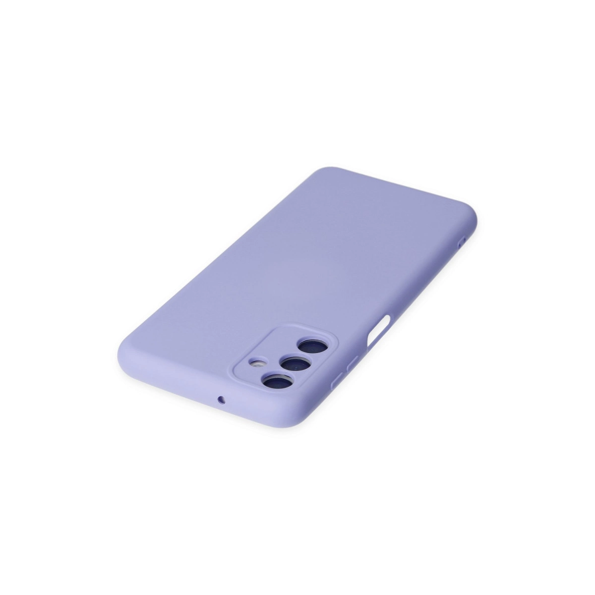 Kamera ve bağlantı noktaları için kesikleri olan açık mor telefon kılıfı.