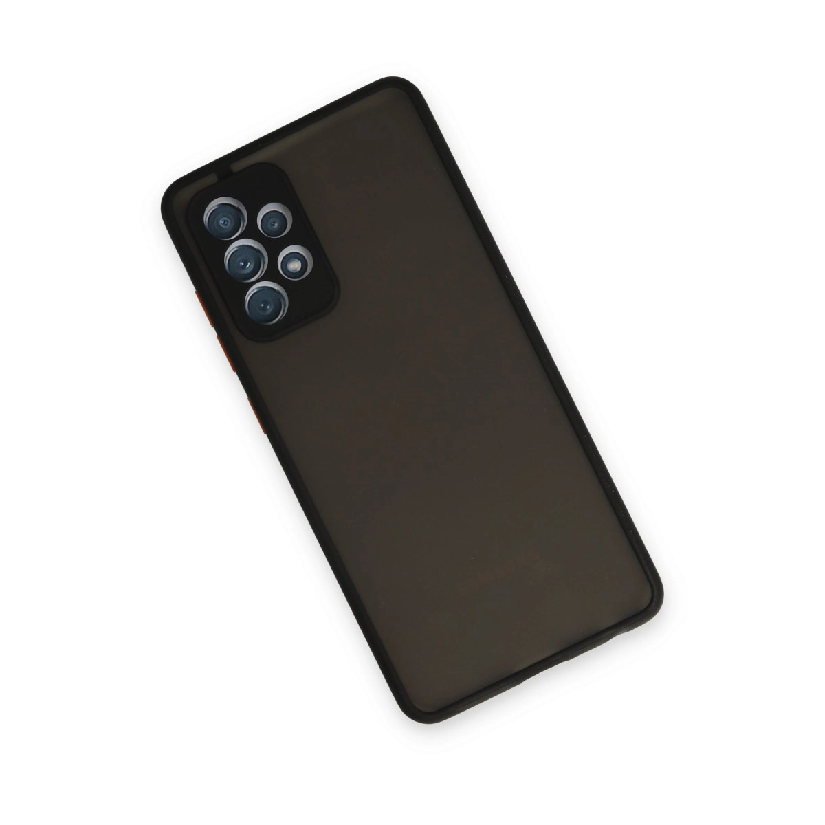 Siyah çerçeveli koyu gri telefon ve 5 lensli kamera modülü.