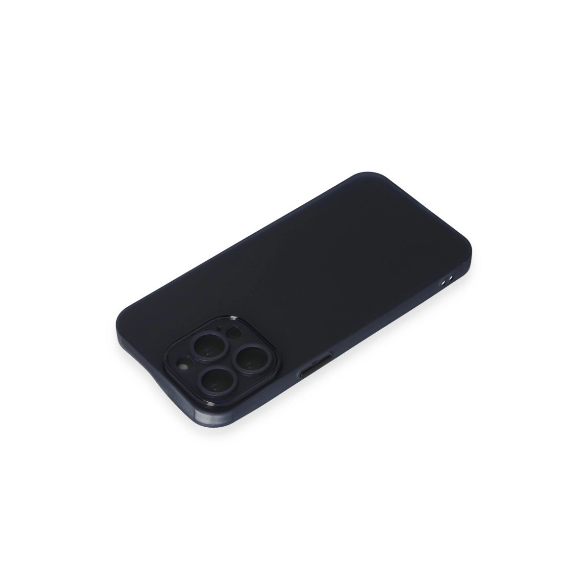 Koyu gri telefon kılıfı, beyaz arka planda kamera lensleri.