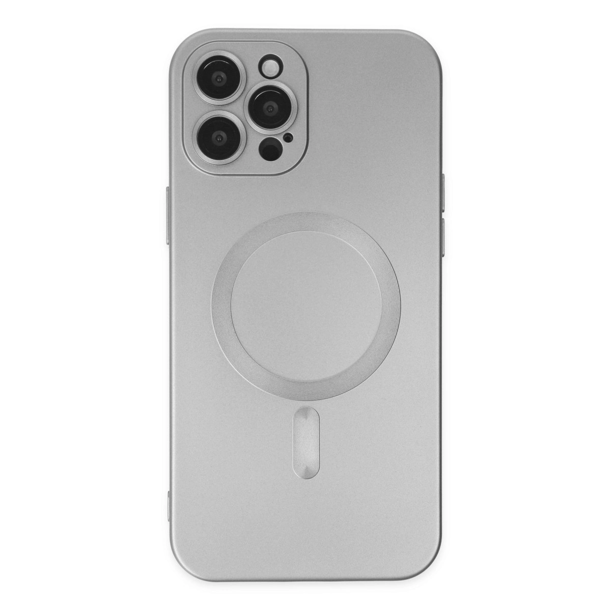 NEWFACE iPhone 12 Pro Max Uyumlu Moshi Lens Magneticsafe Silikon Telefon Kılıfı Gümüş