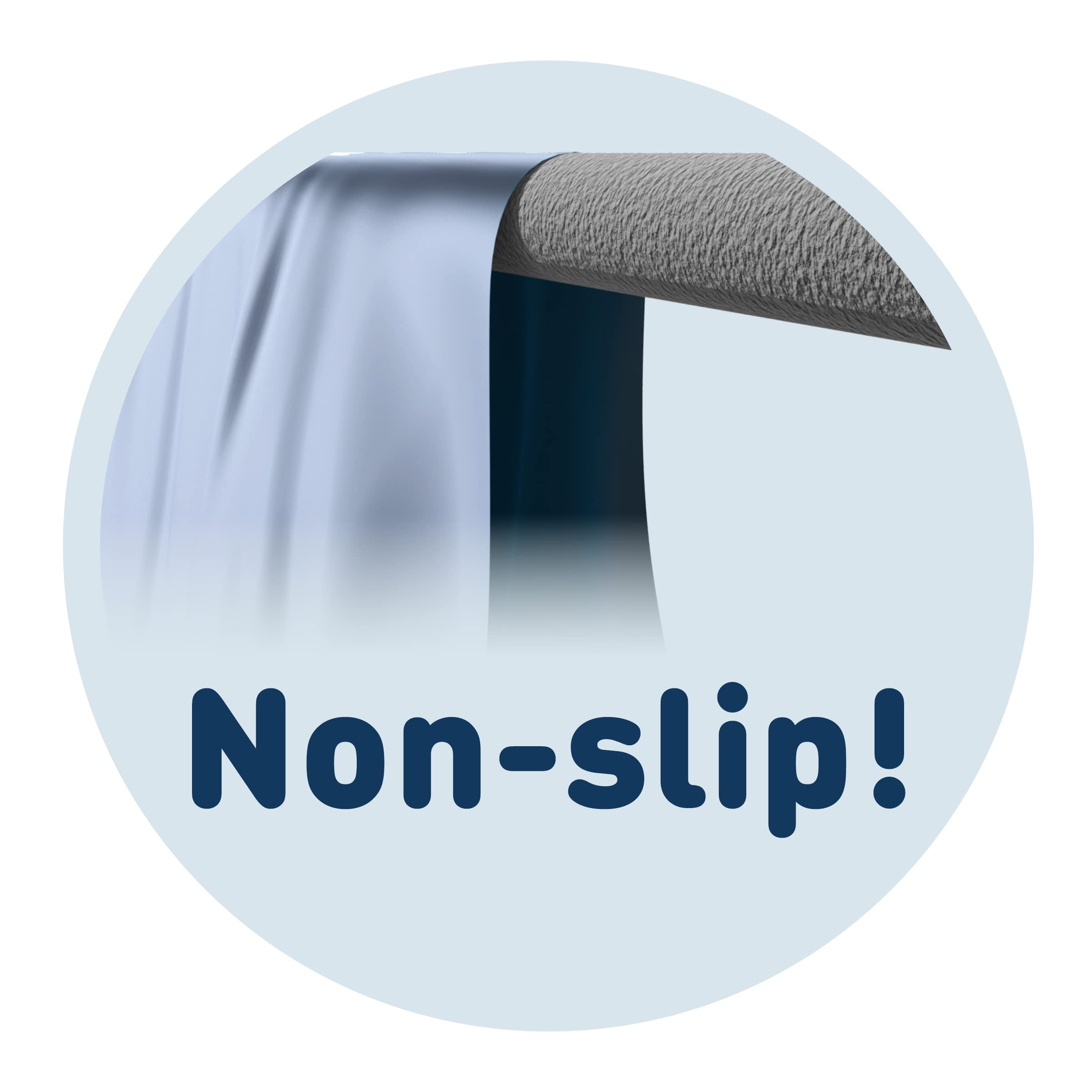 Zone bleu clair avec surface texturée grise et texte 'Non-slip!'