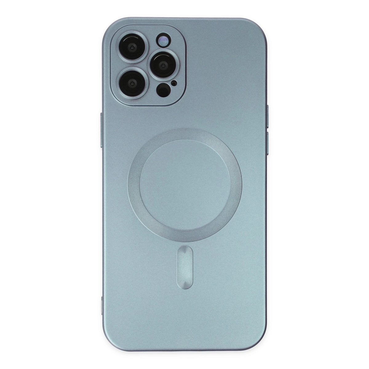 NEWFACE iPhone 12 Pro Max Uyumlu Moshi Lens Magneticsafe Silikon Telefon Kılıfı Sierra Blue