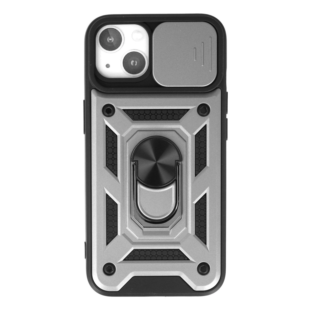 NEWFACE iPhone 15 Uyumlu Pars Lens Yüzüklü Silikon Telefon Kılıfı Gümüş