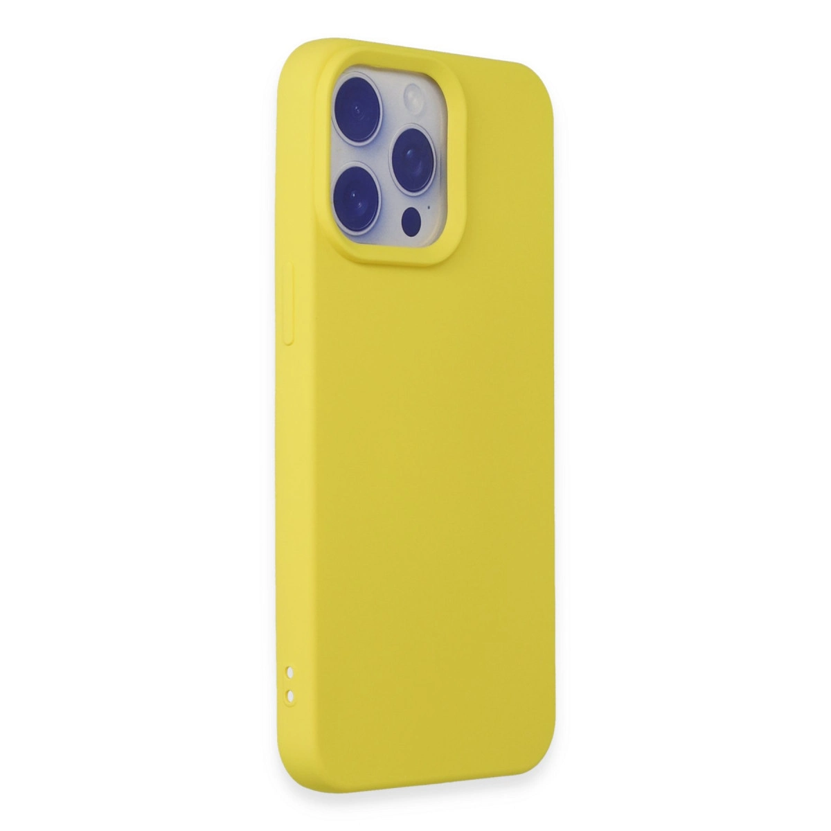 Arkada üç kamera lensi olan sarı telefon kılıfı.