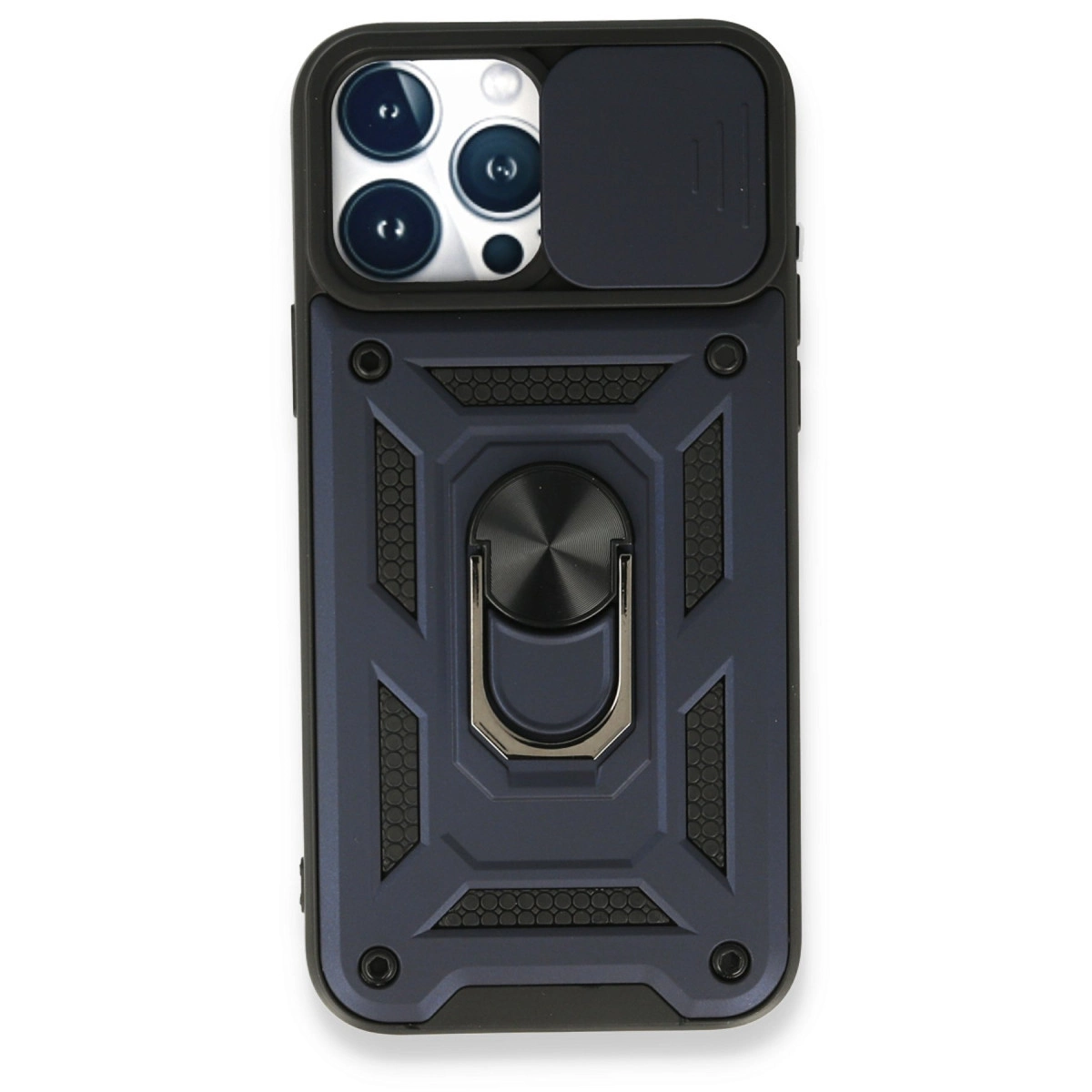 NEWFACE iPhone 15 Pro Uyumlu Pars Lens Yüzüklü Silikon Telefon Kılıfı Lacivert