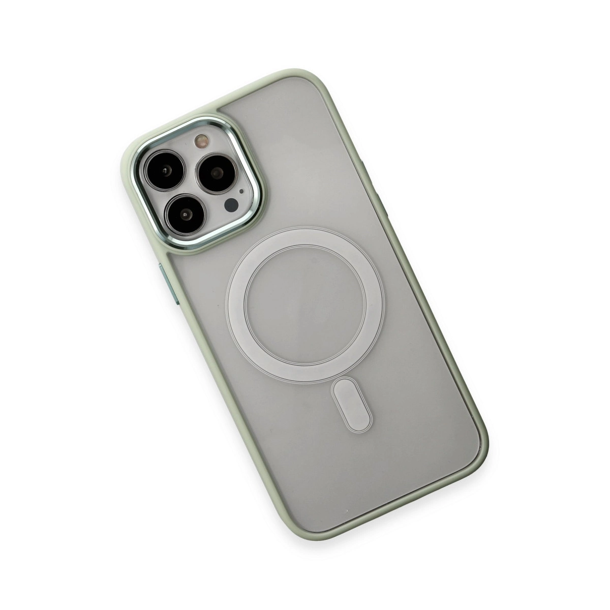 MagSafe halkalı ve kamera kesimli şeffaf telefon kılıfı.