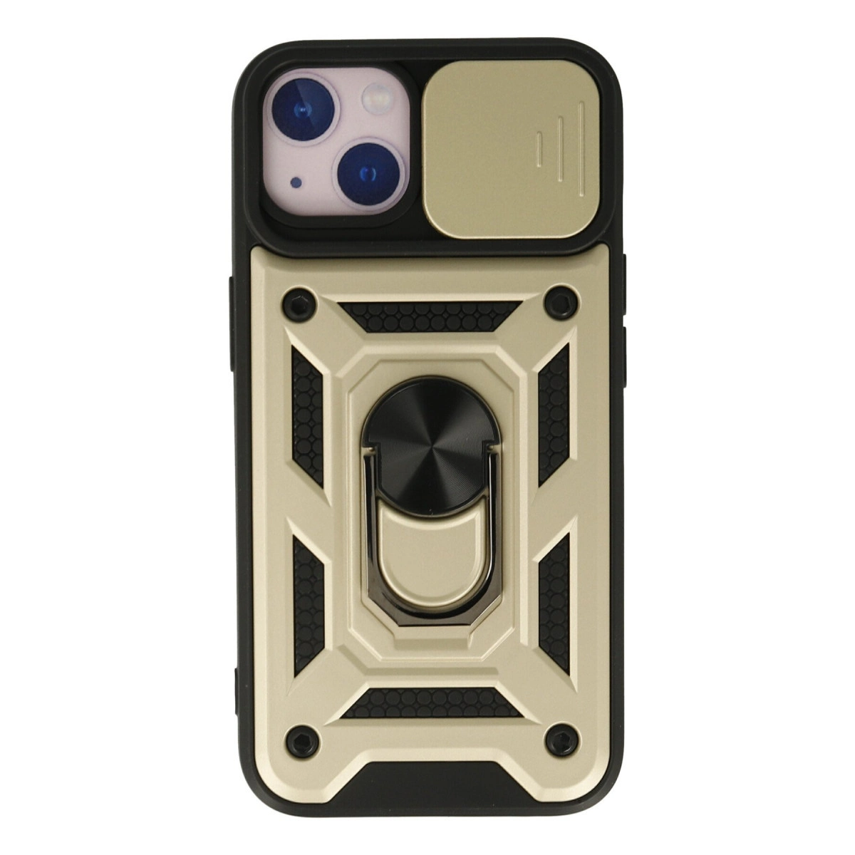 NEWFACE iPhone 15 Uyumlu Pars Lens Yüzüklü Silikon Telefon Kılıfı Altın