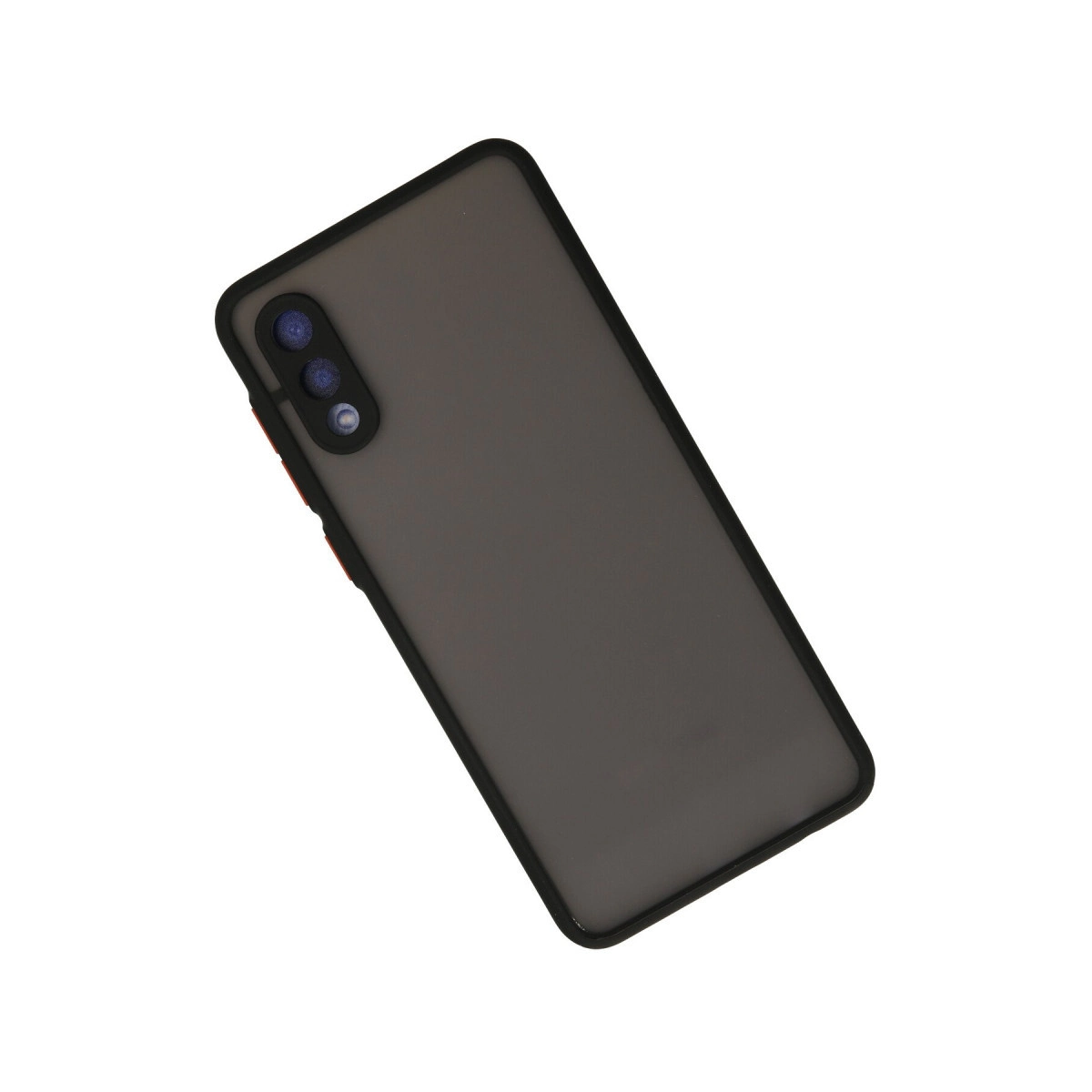 Siyah çerçeveli koyu gri telefon ve arkada üçlü kamera.