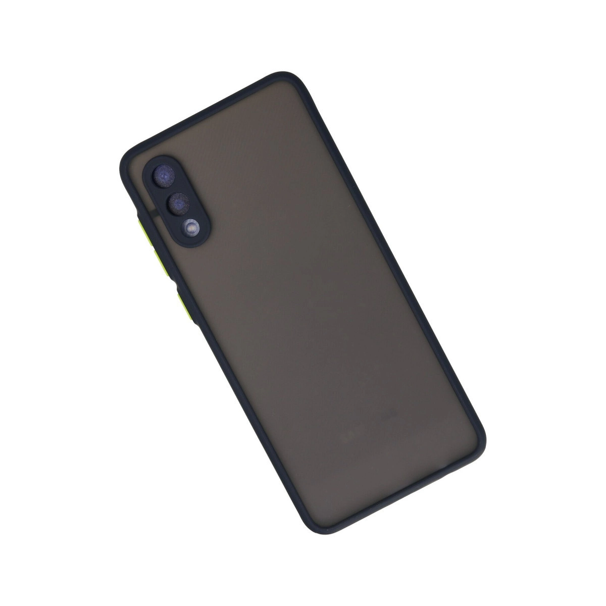 Yan tarafında sarı vurgu bulunan koyu kenarlı gri telefon kılıfı.