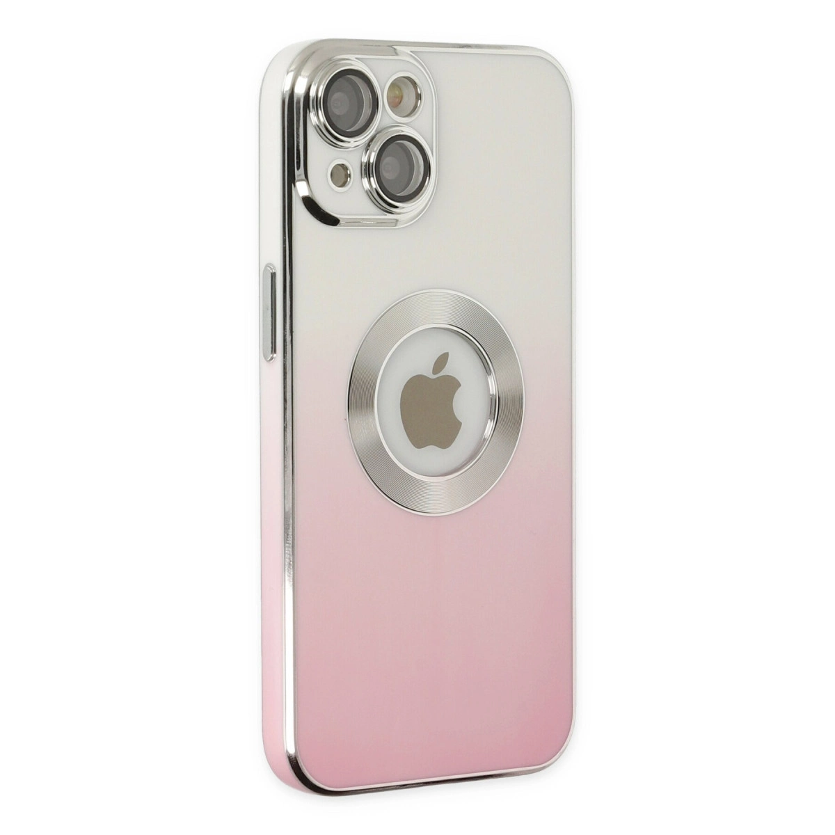 Beyazdan pembeye geçişli gümüş iPhone kılıfı.