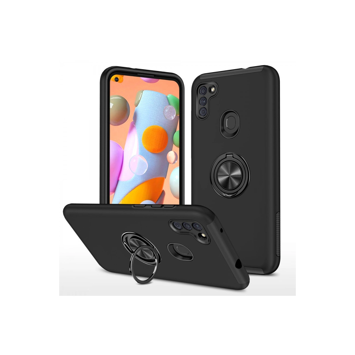 NEWFACE Samsung Galaxy A11 Uyumlu Elit Yüzüklü Kapak Telefon Kılıfı Siyah