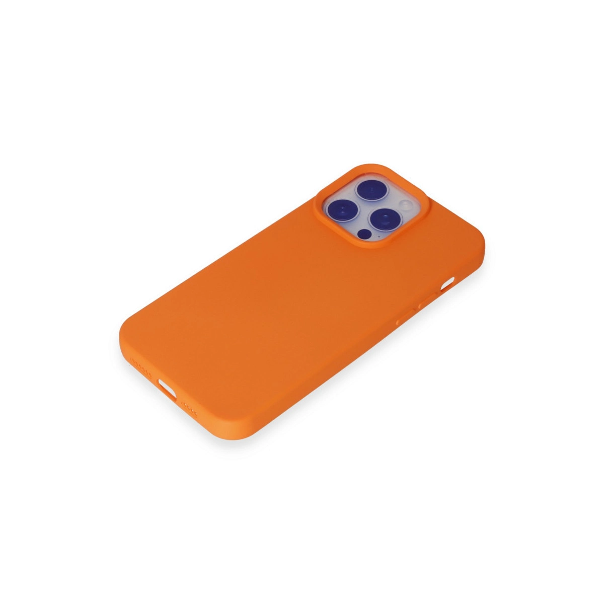 Kamera kesimli turuncu telefon kılıfı.