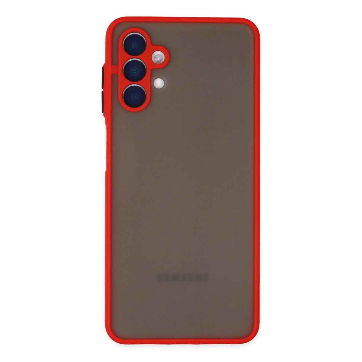Kamera kesimli, renkli arka yüzlü kırmızı telefon kılıfı.