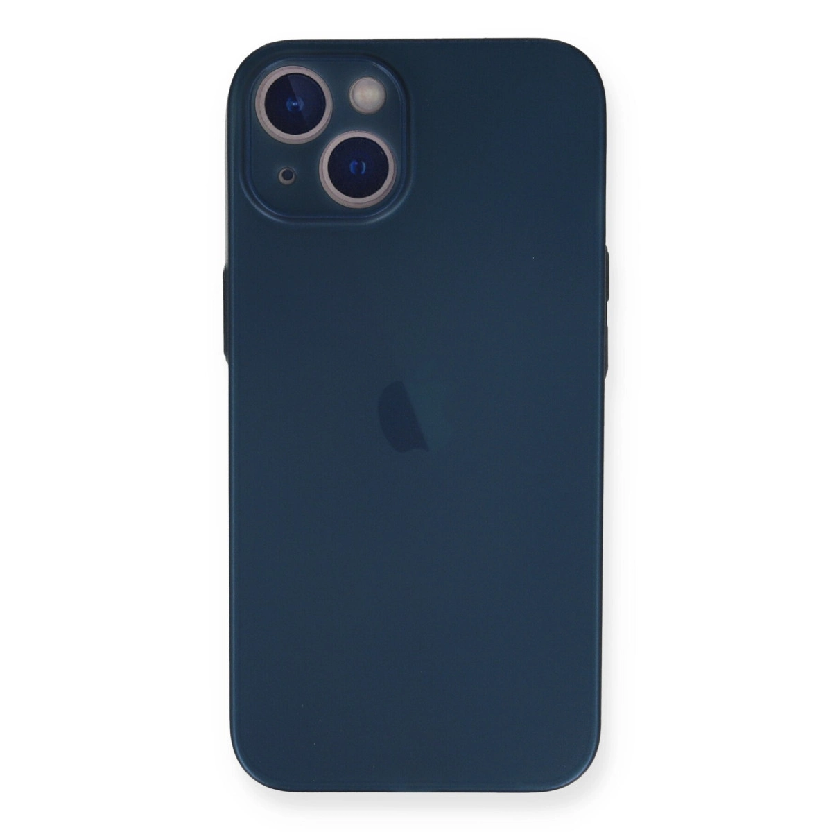 Arkada iki kamera ve Apple logosu bulunan lacivert iPhone.