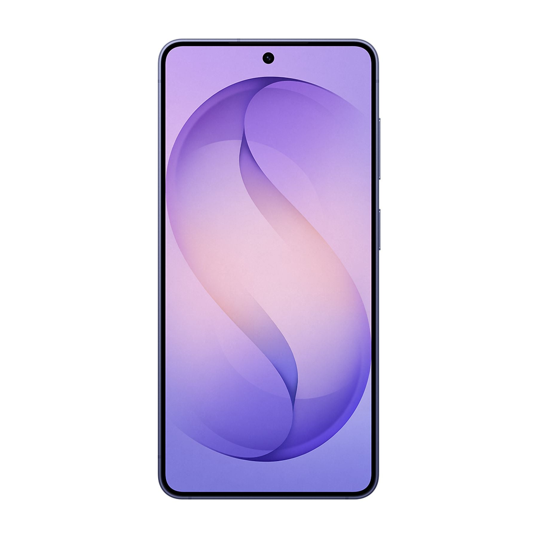 Mor ve pembe duvar kağıdı gösteren koyu renkli bir akıllı telefon.