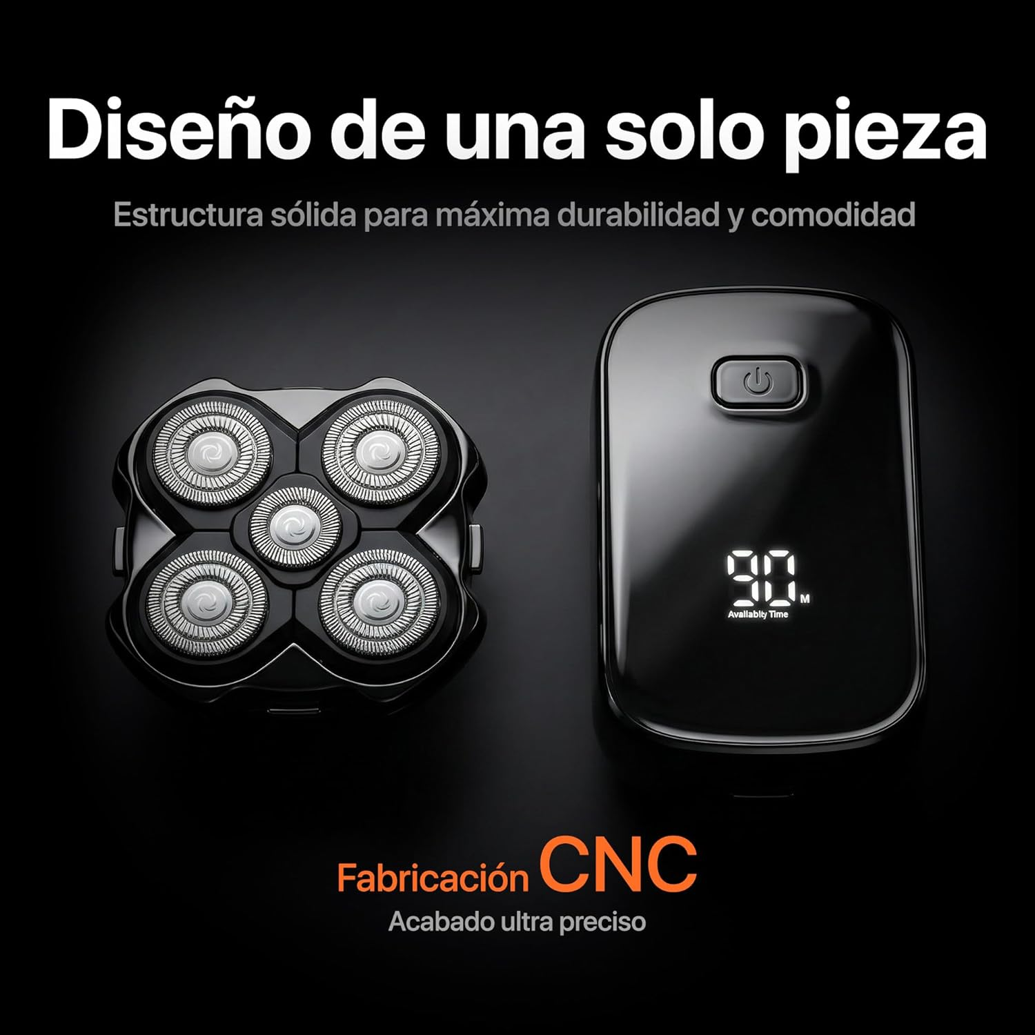 Diseño de una sola pieza de cabezal de afeitadora y pantalla con indicador.
