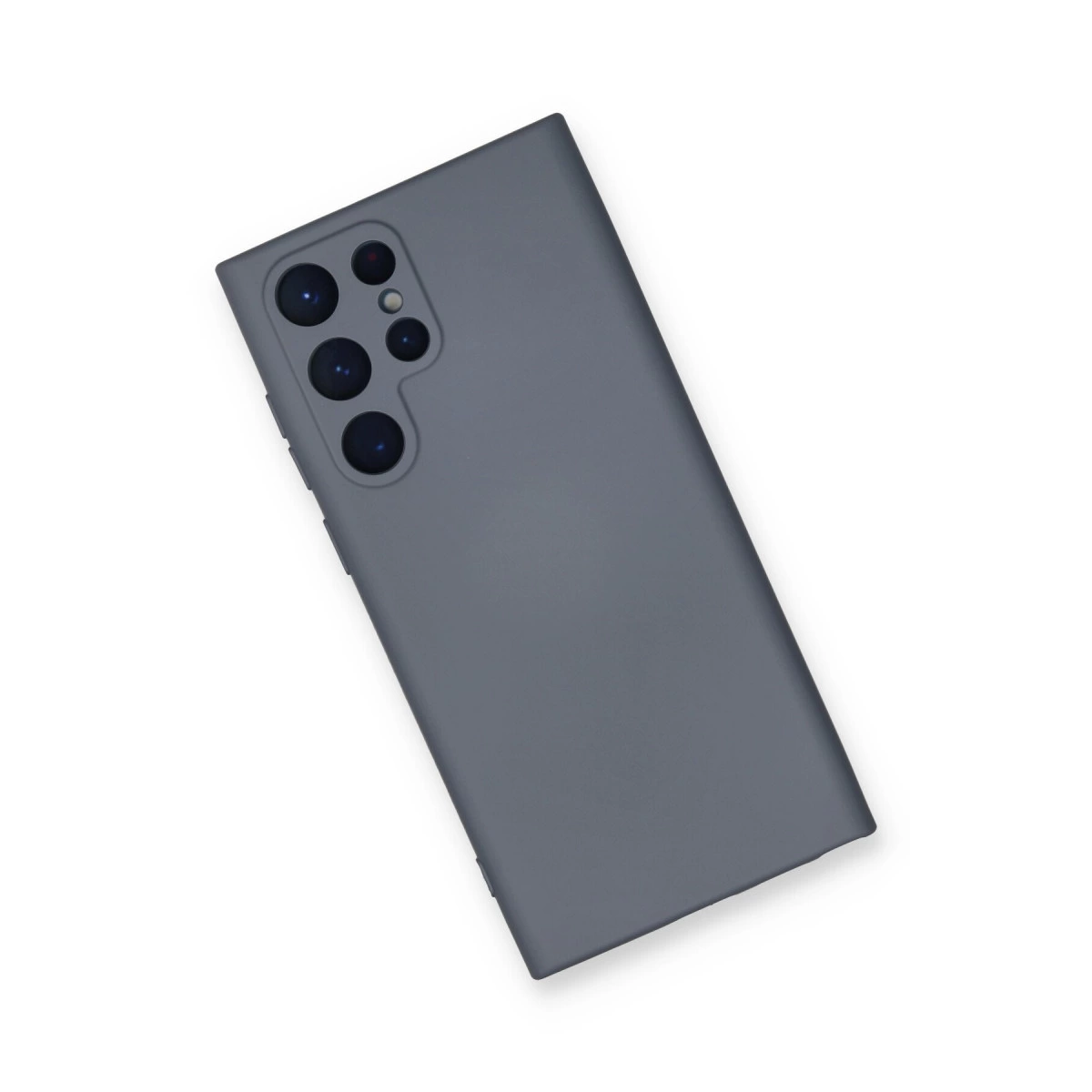 Dört lensli ve flaşlı arka kamera modülüne sahip koyu gri telefon.