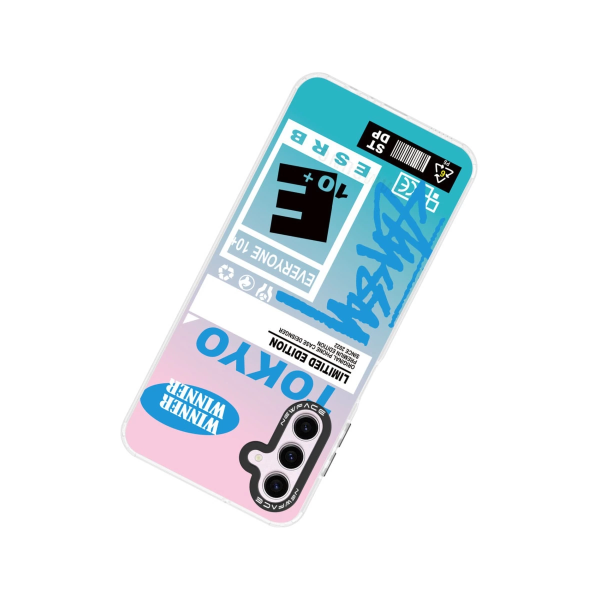 Telefon kılıfı "TOKYO" ve "WINNER WINNER" baskılı, ESRB E 10+ derecelendirmeli.