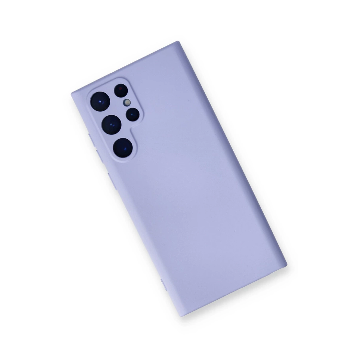 Beyaz arka plan üzerinde kamera dizilimine sahip mor telefon kılıfı.