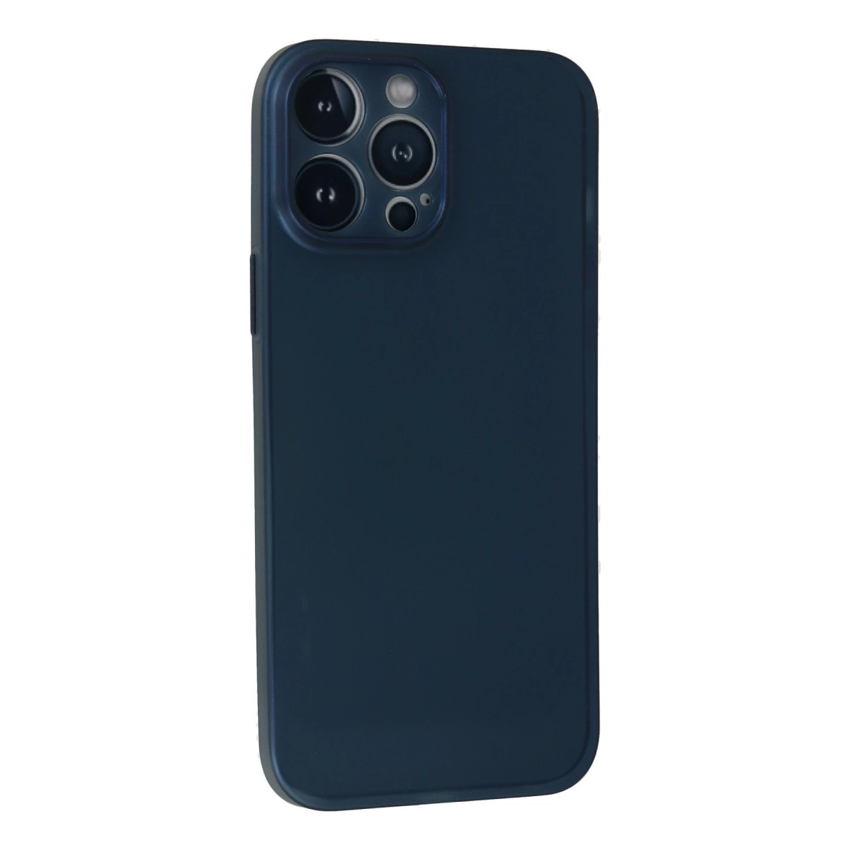 Kamera kesimli lacivert telefon kılıfı, beyaz zeminde.