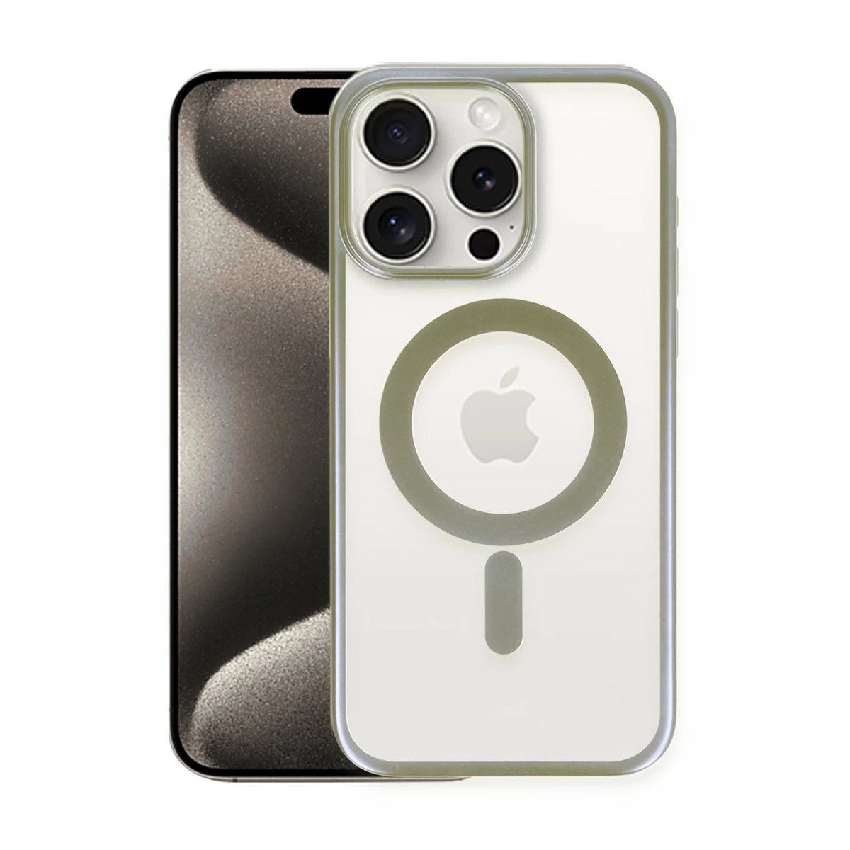NEWFACE iPhone 15 Pro Max Uyumlu Erozi Magsafe Kapak Telefon Kılıfı Gri