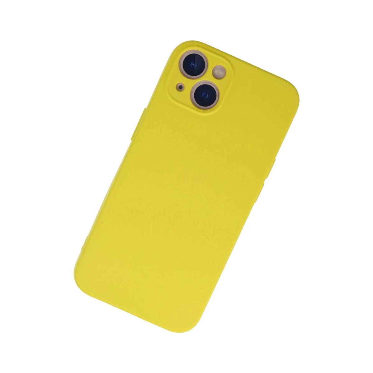 İki kamera lensi ve flaşlı sarı telefon kılıfı.