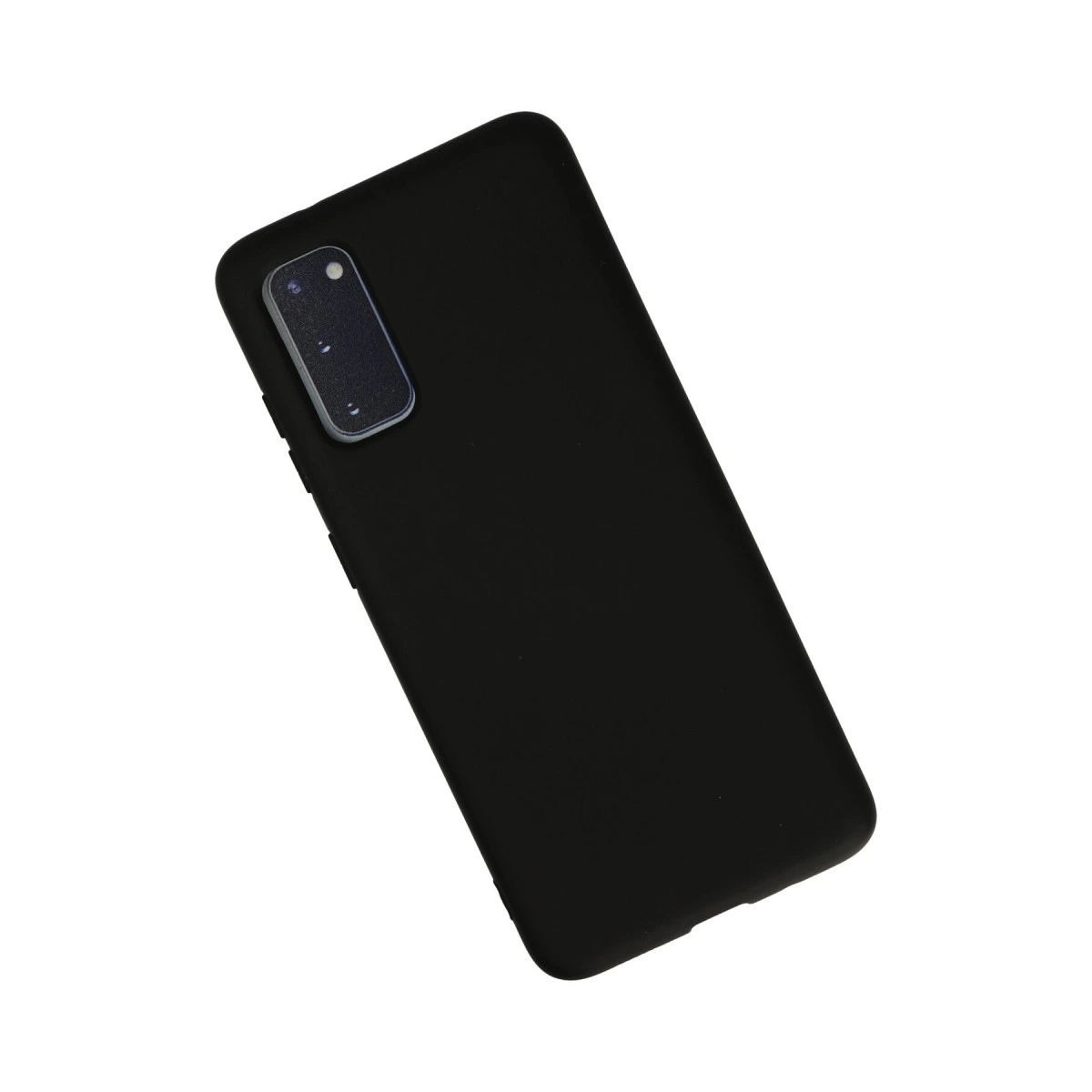 Dikdörtgen kamera modülüne sahip siyah akıllı telefon kılıfı.